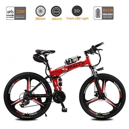 Acptxvh Folding Electric Mountain Bike Acptxvh Folding Electric Bike 240W, 3 Spoke Wheels / 26 Inch / Dual Disc Brakes / 21 Speed, with 36V 6.8Ah Kettle Battery Bicycle, Red