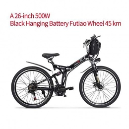 Adult Electric Mountain Bike Folding E-bike With GPS 48V 8AH 500W Mini Double with Endurance 90-180KM and Top Speed 40km/h, Double Disc Brakes,Black
