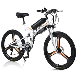AKEZ Bike AKEZ 26" Electric Folding Bikes for Adults, Fold Electric Bikes, E-Bikes for Men All Terrain Electric Mountain City Bikes with 36V Removable Lithium Battery for Commuting Cycling (White Orange)