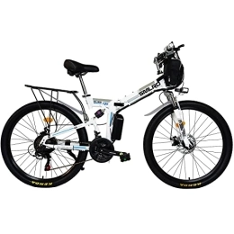 AKEZ Folding Electric Mountain Bike AKEZ Electric Folding Bikes for Adults Men Women, 26" 250W Folding Electric Mountain Bikes Bicycle, E-Bikes for Men All Terrain with 48V 10A Removable Lithium Battery and Shimano 21 Speed Gears (white)