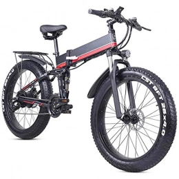 Amantiy Folding Electric Mountain Bike Amantiy Electric Mountain Bike, 26 Inch Fat Tire Electric Bike for Adults Snow / Mountain / Beach Ebike, Motor 1000W, 21 Speed Beach Snow E-Bike with Rear Seat Electric Powerful Bicycle (Color : Red)