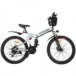 Ancheer Folding Electric Mountain Bike ANCHEER 26" Folding Electric Bikes for Adult, 26 inch Foldable Electric Commuter Bicycle with 250W Motor 36V 8Ah Lithium Battery 21-speed Gear Double Disc Brakes (White)