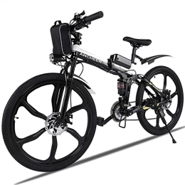 Ancheer Bike ANCHEER Electric Bike Electric Mountain Bike, 26 Inch Folding E-bike with Super Magnesium Alloy 6 Spokes Integrated Wheel, Premium Full Suspension and Shimano 21 Speed Gear