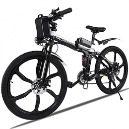 Ancheer Folding Electric Mountain Bike ANCHEER Electric Mountain Bike, 26'' Folding Electric Bike with Magnesium Alloy 6-Spoke Integrated Wheels and Advanced full Suspension, Ebike with Shimano 21-Speed Gear for men / women / adults