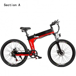 AYHa Adults Electric Mountain Bike, Aluminum Alloy Frame 26 inch Folding City E-Bike Dual Disc Brakes 7-Speed 48V Removable Battery,Red,B 12.8AH