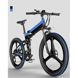 AYHa Folding Electric Mountain Bike AYHa Folding Mountain Electric Bike, 7 Speed 400W Motor 26 Inches Adults City Travel Ebike Dual Disc Brakes with Rear Seat 48V Removable Battery, Blue