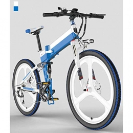 AYHa Folding Electric Mountain Bike AYHa Folding Mountain Electric Bike, 7 Speed 400W Motor 26 Inches Adults City Travel Ebike Dual Disc Brakes with Rear Seat 48V Removable Battery, White Blue