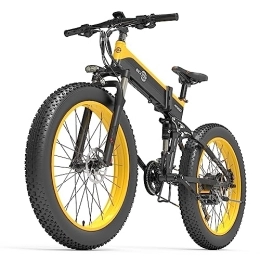 TIGUOWISH Folding Electric Mountain Bike Bezior Electric Bike X1500 for Adults, Foldable 26" x 4.0 Fat Tire Electric Bicycle, 48V 12.8Ah Removable Lithium Battery, Shimano 27-Speed Gear and Dual Shock Absorber Ebikes Black&Yellow
