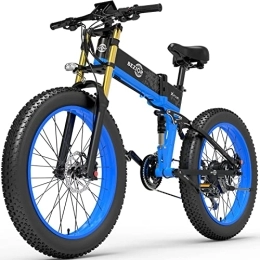 Bezior Bike Bezior Fat Tire Electric Bike X PLUS, 48V 17.5AH 26"x 4"Electric Mountain Bike Folding Electric Bike for Adults Shimano 9-Speed 3 Riding Modes, Blue