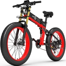 Bezior Bike Bezior Fat Tire Electric Bike X PLUS, 48V 17.5AH 26"x 4"Electric Mountain Bike Folding Electric Bike for Adults Shimano 9-Speed 3 Riding Modes, Red