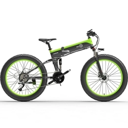 Bezior Folding Electric Mountain Bike Bezior Fat Tire Electric Bike X1500, 12.8AH 26" Electric Mountain Bike Dirt Ebike for Adults 9-Speed 3 Riding Modes, Green