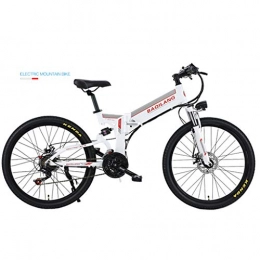 BNMZXNN Folding Electric Mountain Bike BNMZXNN Folding electric mountain bike, lithium battery assisted bicycle, 350W off-road bicycle, 26 inch 48V10A90km21 speed Shimano, White-Spoke wheel double battery version