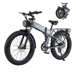 BURCHDA Electric Bikes,R5pro Folding Electric Mountain Bike, 26"*4" Fat Tire Electric Mountain Bike 48V 16Ah Removable Battery, LCD Display, Shimano 8 Speed（Grey）