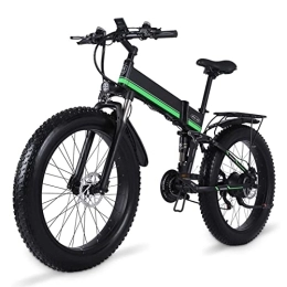BZGKNUL Folding Electric Mountain Bike BZGKNUL 1000W Folding Electric Bike for Adults 26" Fat Tire Mountain Beach Snow Bicycles 21 Speed Gear E-Bike with Detachable Lithium Battery 48V 12.8AH Up to 24.8MPH (Color : Green, Size : 1000W)
