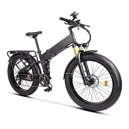 BZGKNUL Folding Electric Mountain Bike BZGKNUL Electric Bike For Adults Foldable 26 Inch Fat Tire 18.6 Mph 750W Ebike 48W 14Ah Lithium Battery Full Suspension Electric Bicycle (Color : Matte Black)