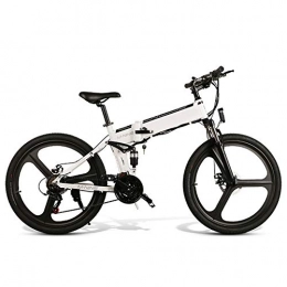 CARACHOME Folding Electric Mountain Bike CARACHOME 26Inch Folding Electric Bike, Adult Bikemountain E-Bike, 48V 10AH 350W Motor with USB Mobile Phone Charging Port And Mudguard for Commuting To Work, Leisure Travel, White
