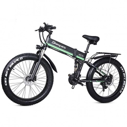 CHEER.COM Folding Electric Mountain Bike CHEER.COM 26 Inch Electric Bike 1000W Motor Super Level Snow Bike 7 Speeds Electric Bike Folding E-bike 48V12Ah Electric Bicycle 4.0 Fat Tire Ebike For Adults, Green