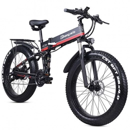 CHEER.COM Folding Electric Mountain Bike CHEER.COM 26 Inch Electric Bike 1000W Motor Super Level Snow Bike 7 Speeds Electric Bike Folding E-bike 48V12Ah Electric Bicycle 4.0 Fat Tire Ebike For Adults, Red