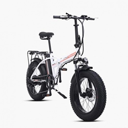 CHEER.COM Folding Electric Mountain Bike CHEER.COM 500W Electric Foldable Bicycle Mountain Snow E-bike Road Cycling 15Ah 48V Lithium Battery 20 Inch Fat Tire 7 Variable Speed With Dual Disk Brakes Up To 100 Kilometer, White
