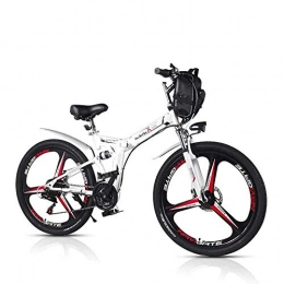 CHEER.COM Folding Electric Mountain Bike CHEER.COM Electric Bicycles Foldable Mountain Bikes 48V 350W Adults 7 Speeds Double Shock Absorber With 26 Inch Tire Disc Brake And Full Suspension Fork, White