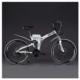 CJCJ-LOVE Bike CJCJ-LOVE Electric Folding Mountain Bike, 26 Inches 21 Speed 48V / 8Ah / 350W E-Bike / Bicycle with Removable Large Capacity Bag-Type Lithium Battery, White