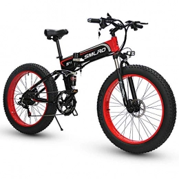 CJH Bike CJH Bicycle, Bike, Fat Tire Electric Bike Folding Mountain Bike 1000W Ebike 26" Full Suspension 48V14Ah 21 Speeds Pedal Assist Suitable for Cities, Mountains, Snow, Steep Slopes(White), Red