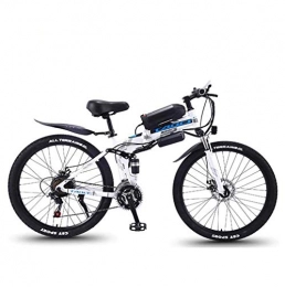CJH Folding Electric Mountain Bike CJH Offroad, Outdoors Sport, Variable Speed, Adult Folding Electric Mountain Bike, 350W Snow Bikes, Removable 36V 10Ah Lithium-Ion Battery for, Premium Full Suspension 26 inch Electric Bicycle, White, 21