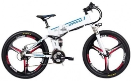 CNRRT Folding Electric Mountain Bike CNRRT 26 inches foldable electric bicycle, 48V 350W powerful motor speed mountain bike 21, aluminum frame, a pedal-assisted bicycle, the whole suspension (white integration hub, plus a spare battery)