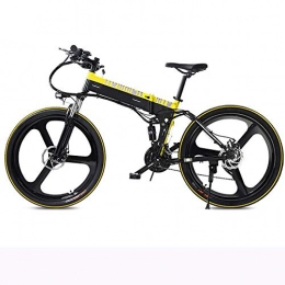 YOUSR Folding Electric Mountain Bike Collapsible Electric Mountain Bike, Power Bike 48V Lithium Battery, Portable Electric Bicycle Two-wheeled Adult Travel Smart Battery Car Yellow