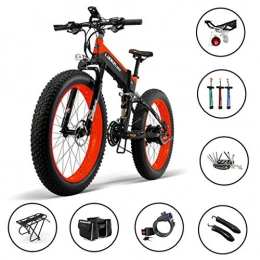 CSLOKTY Folding Electric Mountain Bike CSLOKTY Multifunction 1000W Folding Electric Bike 14.5AH / 48V Lithium Battery 27 Speeds Fat Tire Electric Bicycle Folding E-bike Adult 26x4.0 Inch Sports Battery Mountain Ebike For Mens Black+Red