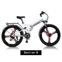 CXY-JOEL Folding Electric Mountain Bike CXY-JOEL Folding Mountain Electric Bicycle, 26''Battery Bike Adult with 300W Motor Removable 48V10Ah Lithium-Ion Battery 21 Speed Shifter with Rear Seat Dual Disc Brakes, Black, A, White