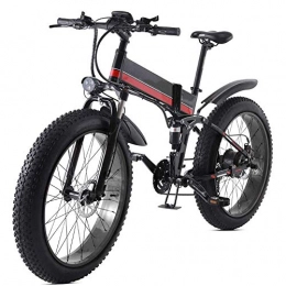 CXY-JOEL Bike CXY-JOEL Folding Mountain Electric Bicycle, 26 inch Adults Travel Electric Bicycle 4.0 Fat Tire 21 Speed Removable Lithium Battery with Rear Seat 1000W Brushless Motor, Black Red, Black Red