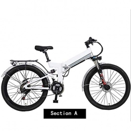 CXY-JOEL Folding Electric Mountain Bike CXY-JOEL Folding Mountain Electric Bicycle, 300W Motor 26'' Adult Ebike Removable 48V10Ah Lithium-Ion Battery 21 Speed Dual Disc Brakes with Rear Seat, White, A, White