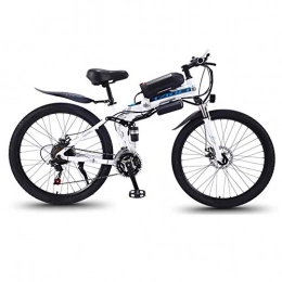 CYC Folding Electric Mountain Bike CYC Steel Frame Folding Electric Bicycle Adult Mountain Bike 36v 13a 22mph 350w Automatic Headlight Professional 21 Speed Gears Foldable Bicycle Suitable for Travel and Leisure Activities, White