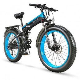 Cyrusher Folding Electric Mountain Bike Cyrusher XF690 1000W Electric Bike 27 Speeds Fat Tyre Mountain Bike 48V 12.8Ah Folding Bike with Hydraulic Oil Disc Brake Ebikes(blue)