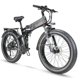 Cyrusher Folding Electric Mountain Bike Cyrusher XF690 Maxs Electric Bike Folding Bike 26 * 4 Fat-tire Mountain Bike with 15AH Battery (Gray