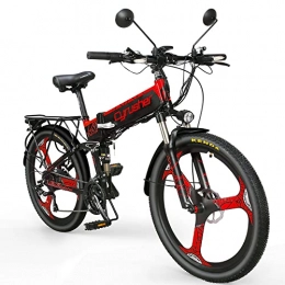 Cyrusher Folding Electric Mountain Bike Cyrusher XF770 Electric Bike 17 X 26 inch Folding Electric Mountain Bike For Adults Full Suspension 500 Watt 21 Speeds with Power Off Anti-Slip Mechanical Disc Brake and Smart Bike Computer (Red)