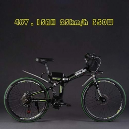 DEPTH Folding Electric Mountain Bike DEPTH Electric Mountain Bike 48V 15AH with Removable Large Capacity Lithium-Ion Battery Electric Bicycle 21 Speed Gear And Three Working Modes 350W E-Bike, Black, 24