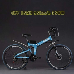 DEPTH Folding Electric Mountain Bike DEPTH Electric Mountain Bike 48V 15AH with Removable Large Capacity Lithium-Ion Battery Electric Bicycle 21 Speed Gear And Three Working Modes 350W E-Bike, Blue, 26