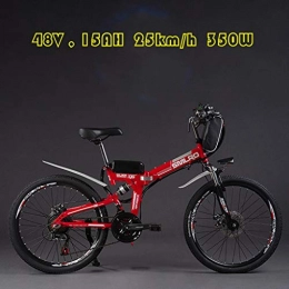 DEPTH Folding Electric Mountain Bike DEPTH Electric Mountain Bike 48V 15AH with Removable Large Capacity Lithium-Ion Battery Electric Bicycle 21 Speed Gear And Three Working Modes 350W E-Bike, Red, 24