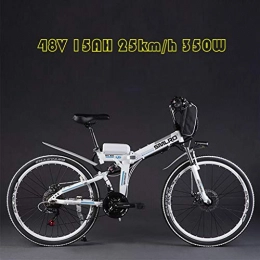 DEPTH Folding Electric Mountain Bike DEPTH Electric Mountain Bike 48V 15AH with Removable Large Capacity Lithium-Ion Battery Electric Bicycle 21 Speed Gear And Three Working Modes 350W E-Bike, White, 26