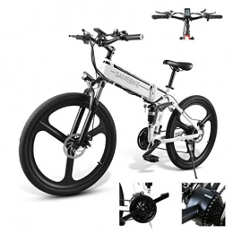 DEPTH Folding Electric Mountain Bike DEPTH Electric Mountain Bike Foldable Bicycle with Removable Large Capacity Lithium-Ion Battery 48V, Electric Bike 21 Speed Gear And Three Working Modes, White