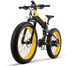 DirkFigge Electric Folding Mountain Bike 12.8AH 48V 2A Battery Stable Aluminum Bicycle 500W Powerful with LCD Display Yellow Adults for Riding Sports Fitness Traveling