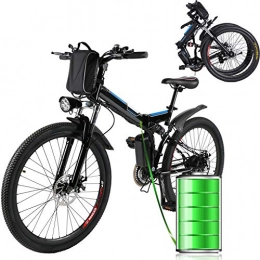 Eloklem Folding Electric Mountain Bike E-bike Bike Mountain Bike Electric Bike with 21-speed Shimano Transmission System, 250W, 8AH, 36V lithium-ion battery, 26"inch, Pedelec City Bike Lightweight (Black)