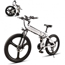 HSART Folding Electric Mountain Bike Ebike 26'' Electric Bicycle for Adults 350W Mountain Bike with 48V 10Ah Lithium Battery, Bright LED Headlight and Horn, 21Speed Gear(White)