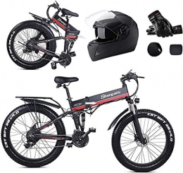 RDJM Folding Electric Mountain Bike Ebikes, 26inch Fat Tire Folding Electric Mountain Bike, 1000w Motor Aluminum Frame, 48v 12.8ah Removable Lithium Battery, 21 Speed Shock-Absorbing Mountain Bicycle, Beach Snow Bicycle, Red (Color : Red)