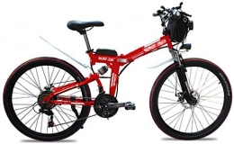 RDJM Bike Ebikes, 48V 500W Electric Bike Mountain 26 Inch Folding Bike, Foldable Bicycle Adjustable Height Portable with LED Front Light, 4.0 Inch Fat Tire Mens / Women Bike for Cycling (Color : Red)