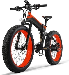 RDJM Folding Electric Mountain Bike Ebikes, Electric Mountain Bike 1000W 26inch Fat Tire e-Bike 27 Speeds Beach Mens Sports Bike for Adults 48V 13AH Lithium Battery Folding Electric bicycle (Color : Red)