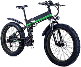 RDJM Folding Electric Mountain Bike Ebikes, Folding Mountain Electric Bicycle, 26 inch Adults Travel Electric Bicycle 4.0 Fat Tire 21 Speed Removable Lithium Battery with Rear Seat 1000W Brushless Motor (Color : Black green)