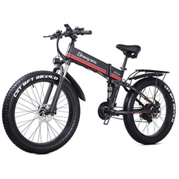 MW Bike Electric Bicycle for Man Women, 26 Inch Fat Tire Electric Bike for Adults Snow / Mountain / Beach Ebike, Motor 1000W, 21 Speed Beach Snow E-Bike with Rear Seat, Black